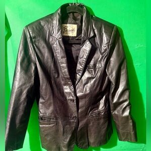 Women's Vintage Black Leather Blazer